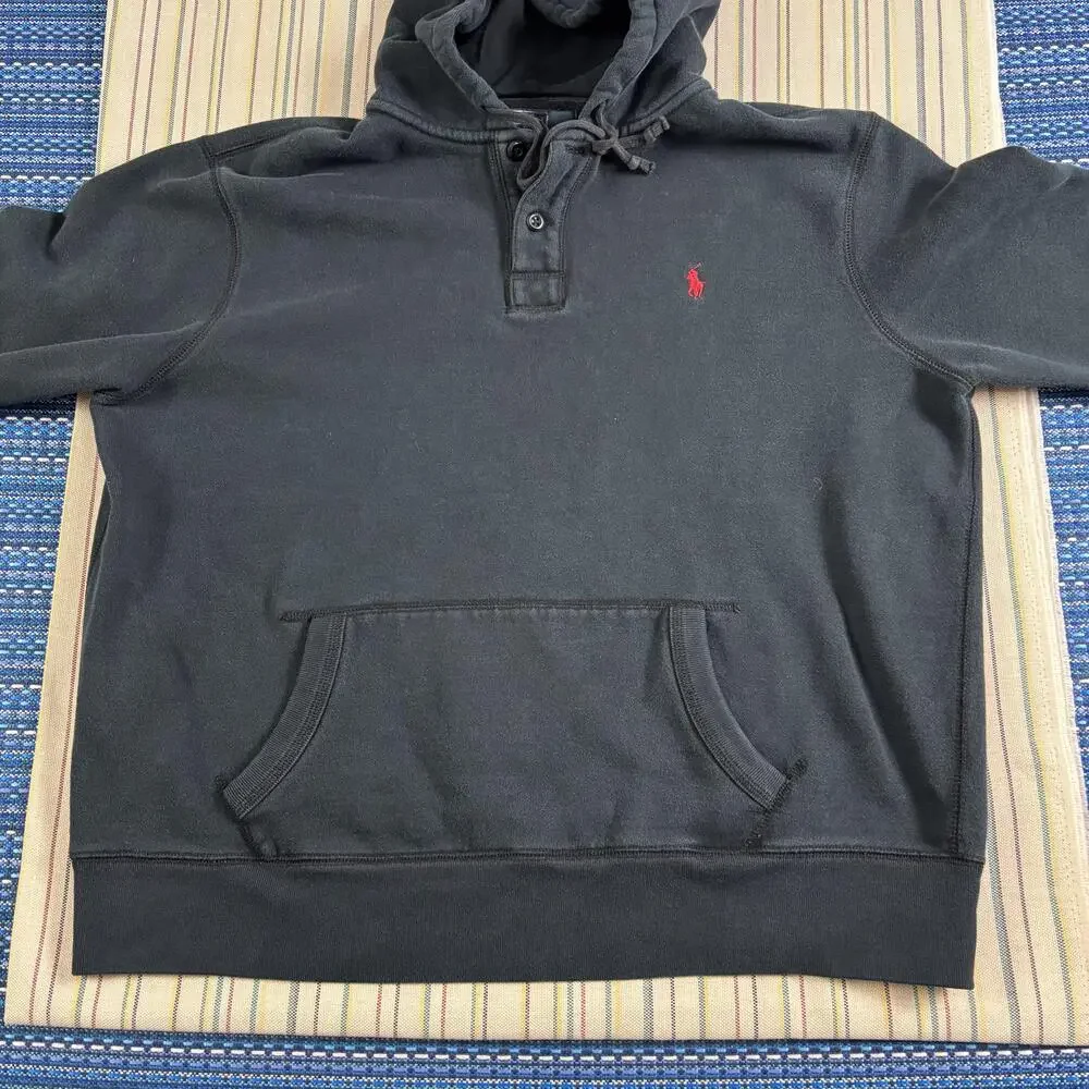 Polo By Ralph Lauren Hoodie Mens 2XL Black Fleece Kangaroo Pocket Sweatshirt